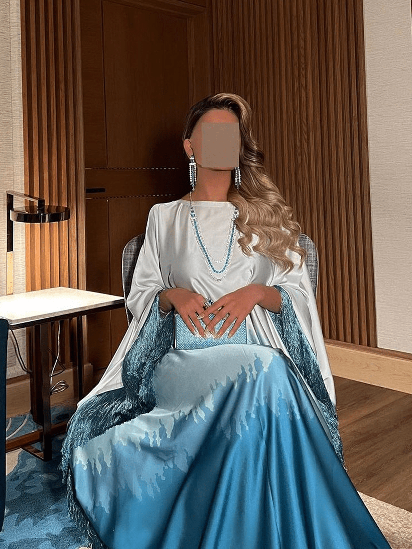 Solid Color Ombre Tassel Loose Dubai Abaya Dress, Elegant Casual Round Neck Flowy Fashion Party Dress
