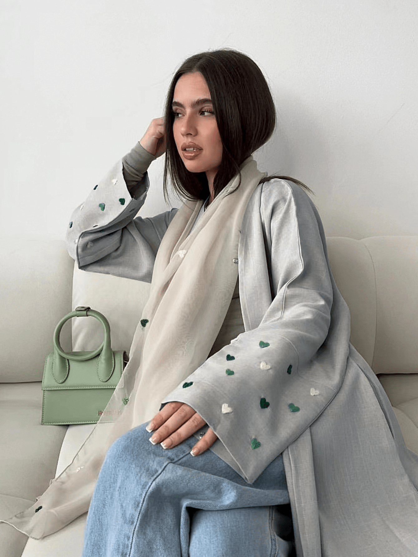 Women's Valentine's Day Fashion Heart Embroidered Dubai Turkey Long Cardigan