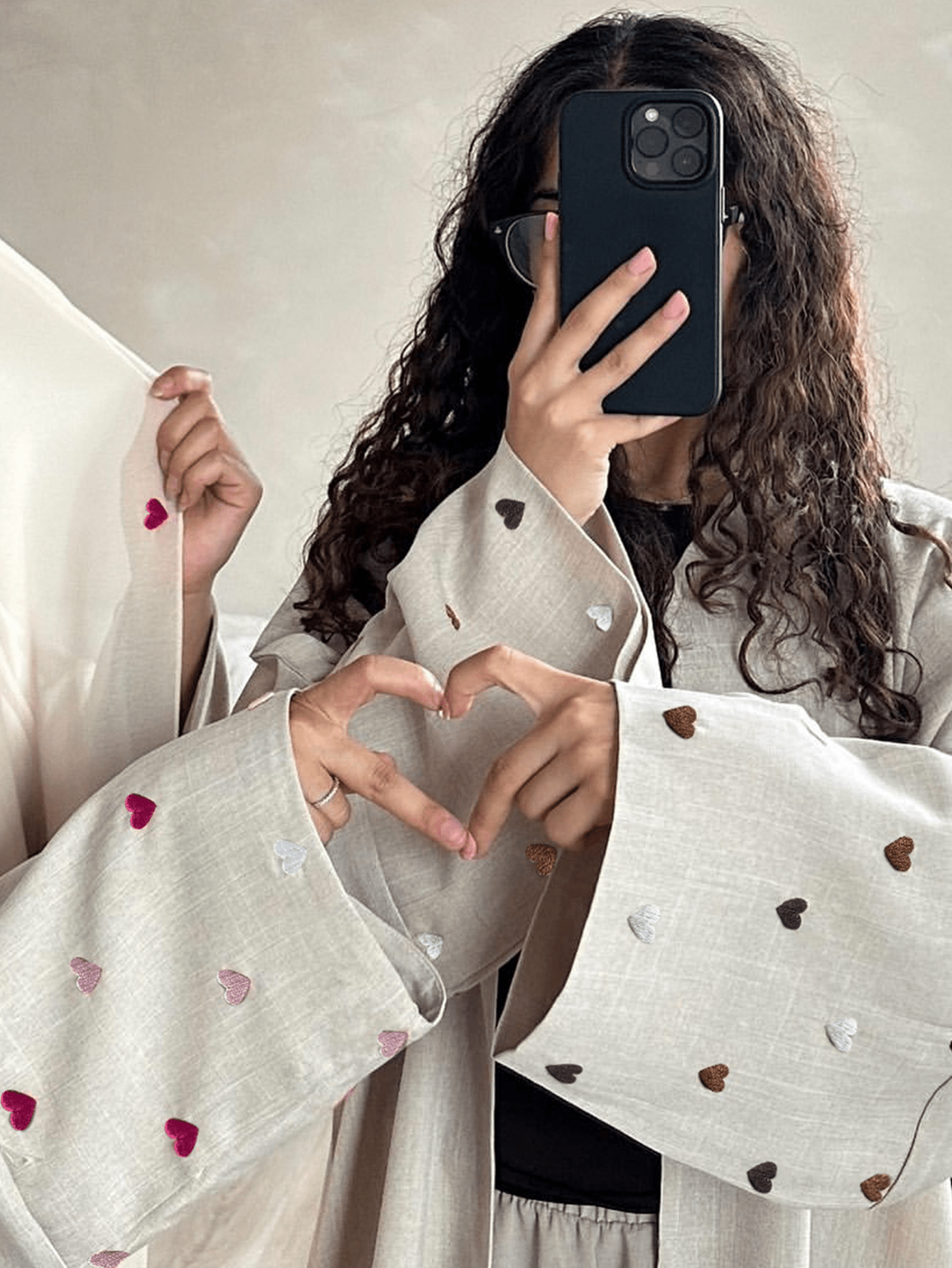 Women's Valentine's Day Fashion Heart Embroidered Dubai Turkey Long Cardigan