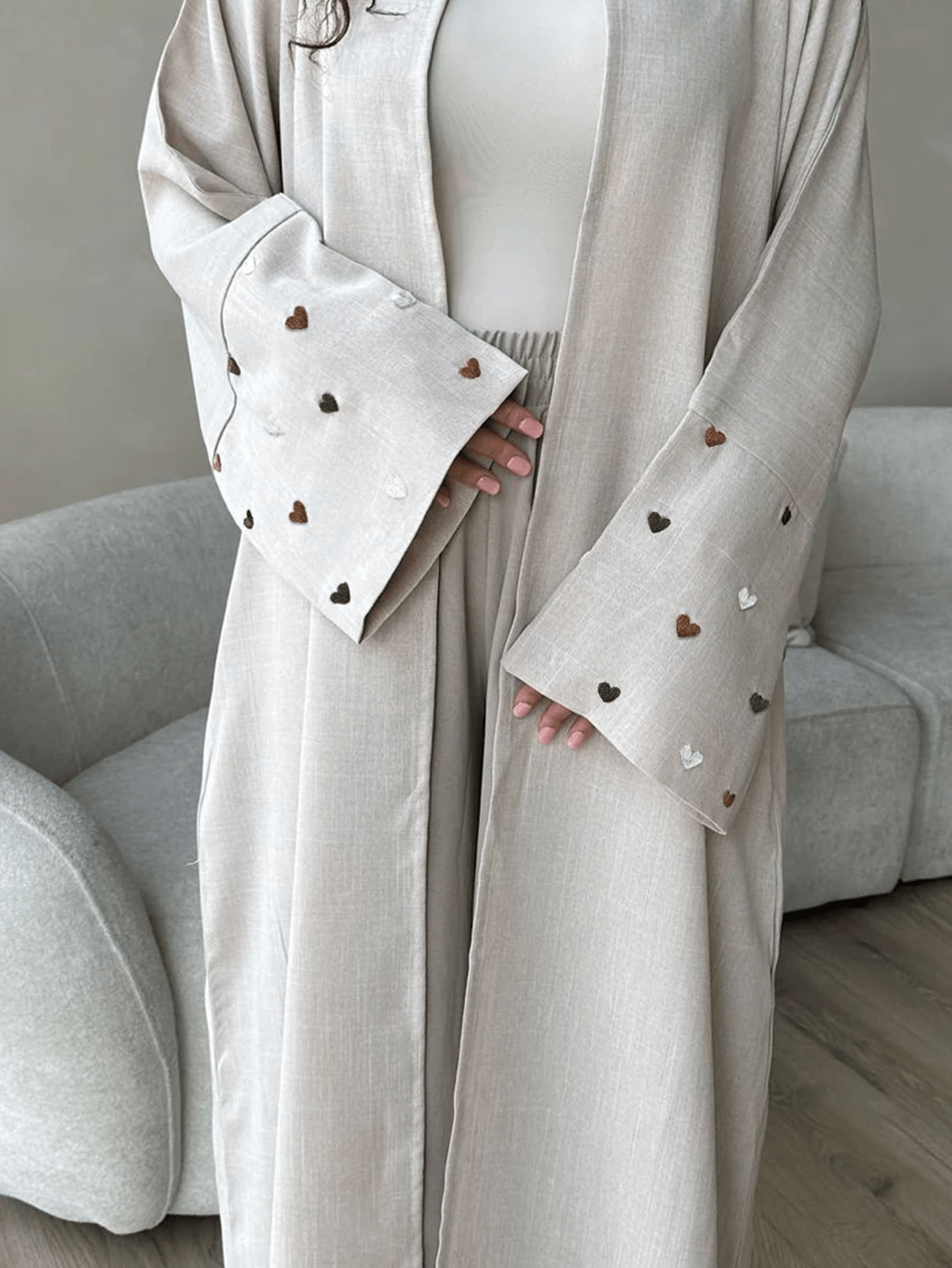 Women's Valentine's Day Fashion Heart Embroidered Dubai Turkey Long Cardigan