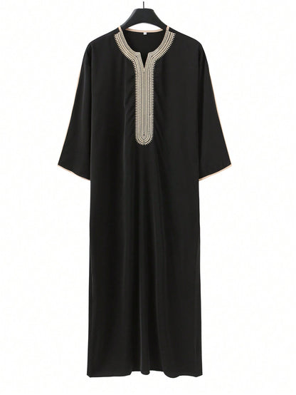 Islamic Loose Men's Robe Embroidered Moroccan Men's Traditional Casual Festival Robe