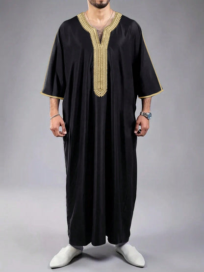 Islamic Loose Men's Robe Embroidered Moroccan Men's Traditional Casual Festival Robe