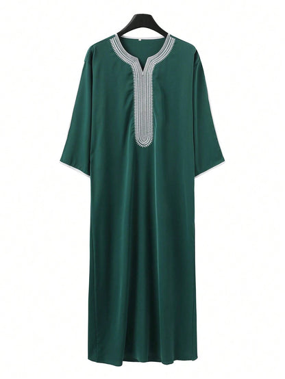 Islamic Loose Men's Robe Embroidered Moroccan Men's Traditional Casual Festival Robe