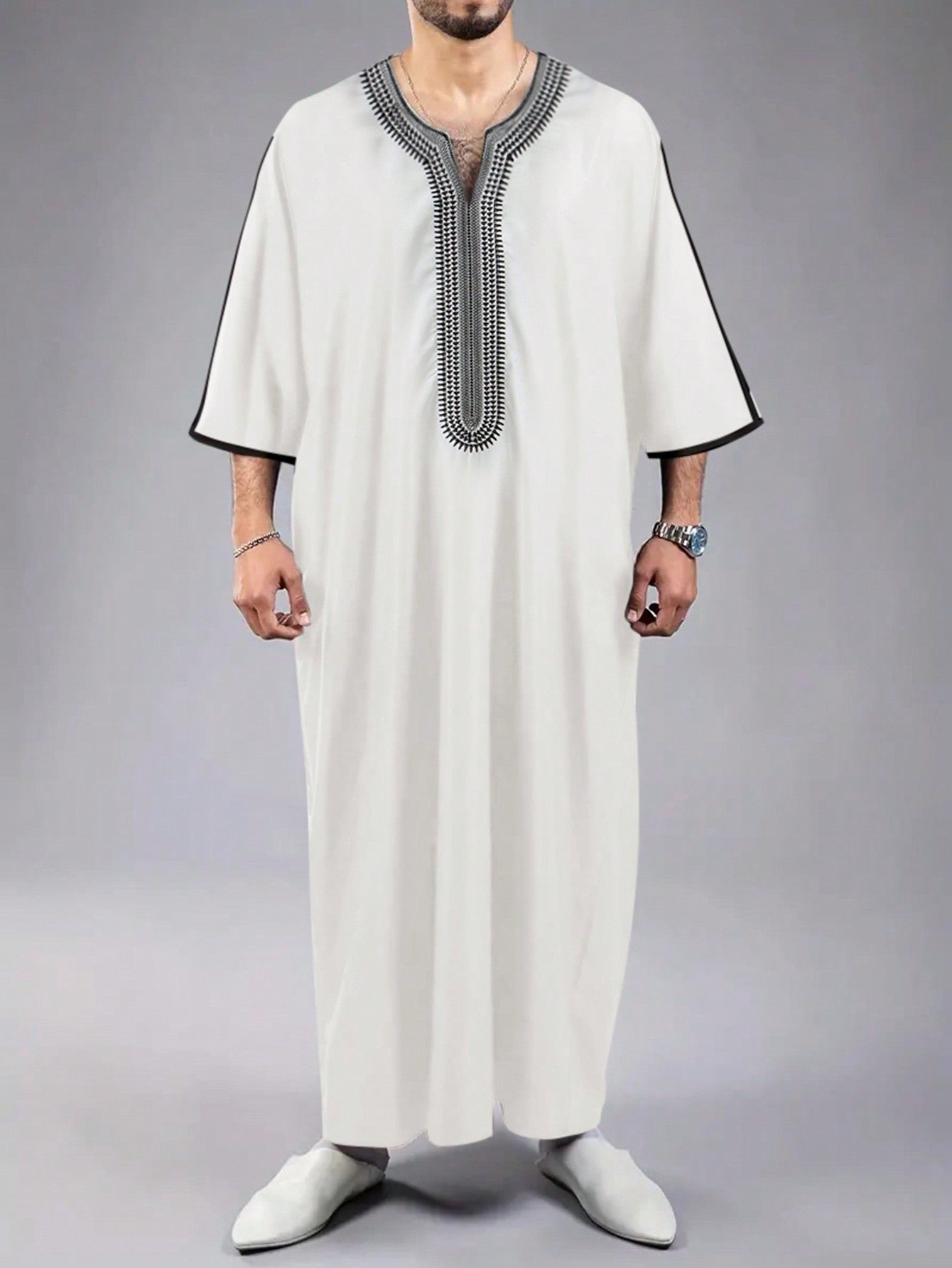 Islamic Loose Men's Robe Embroidered Moroccan Men's Traditional Casual Festival Robe