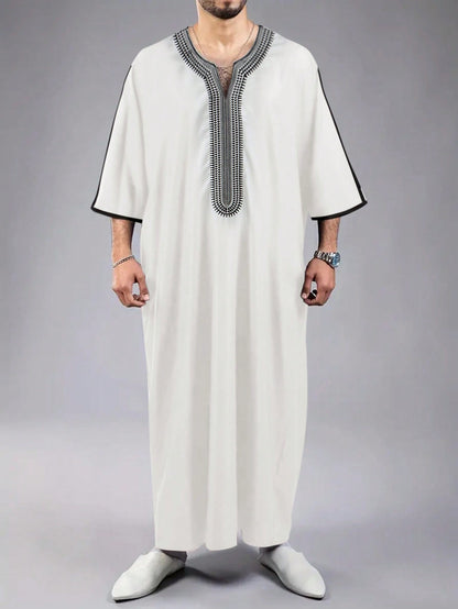 Islamic Loose Men's Robe Embroidered Moroccan Men's Traditional Casual Festival Robe