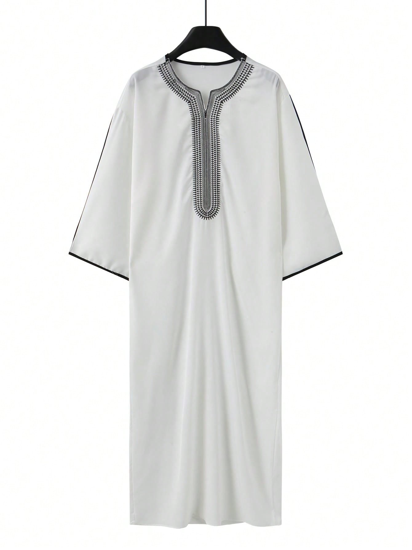 Islamic Loose Men's Robe Embroidered Moroccan Men's Traditional Casual Festival Robe