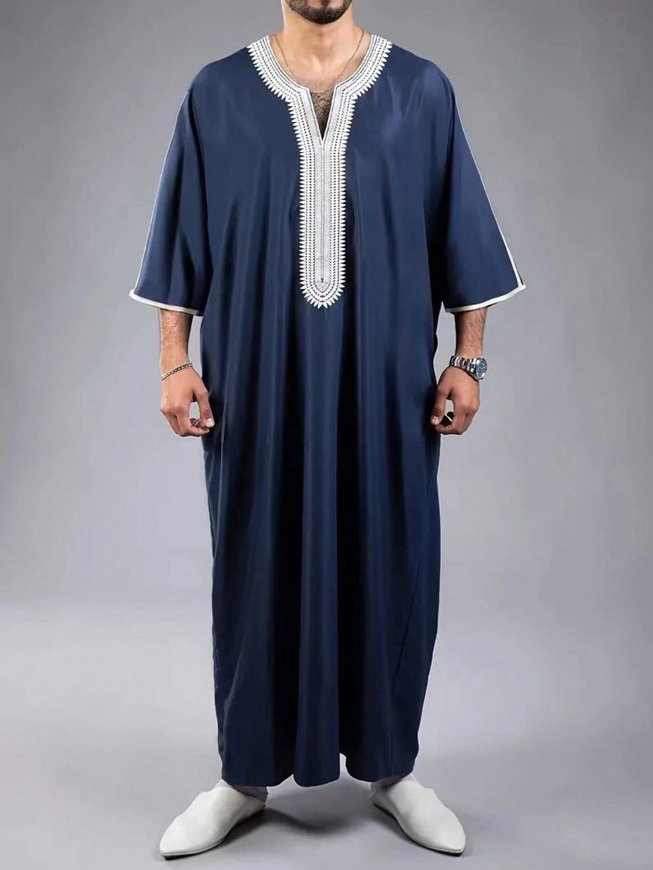 Islamic Loose Men's Robe Embroidered Moroccan Men's Traditional Casual Festival Robe