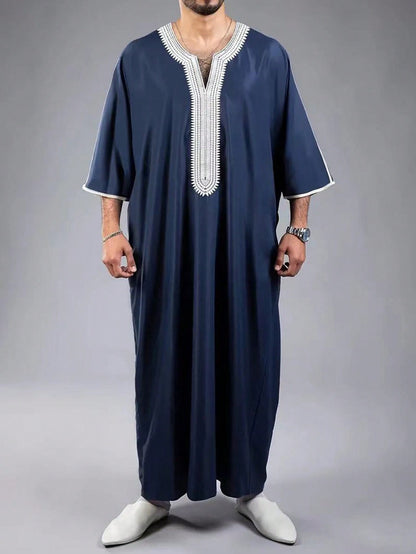 Islamic Loose Men's Robe Embroidered Moroccan Men's Traditional Casual Festival Robe