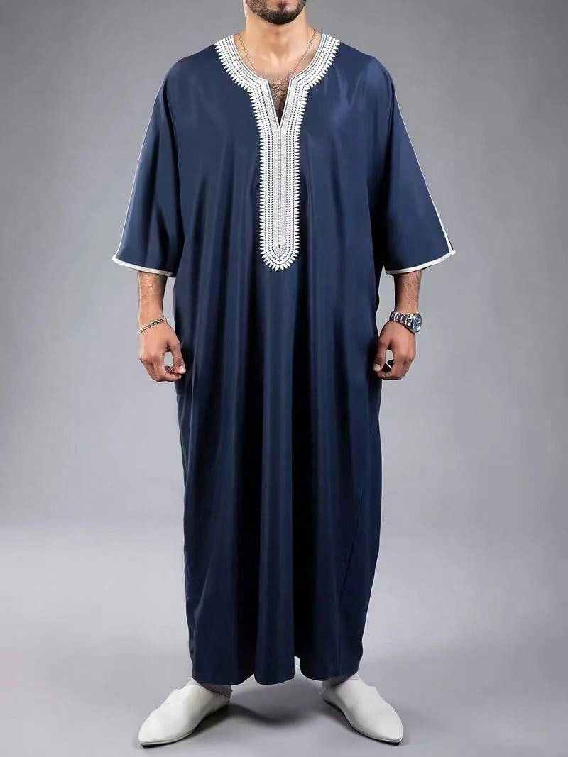Islamic Loose Men's Robe Embroidered Moroccan Men's Traditional Casual Festival Robe
