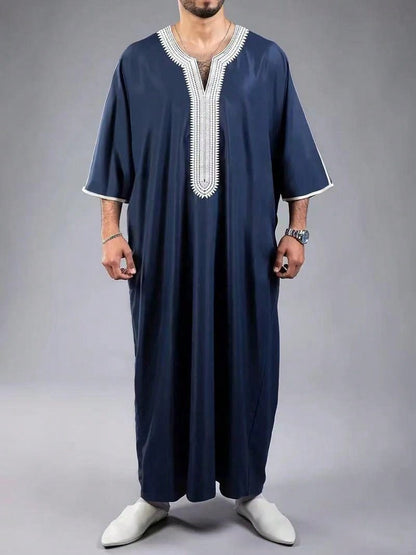 Islamic Loose Men's Robe Embroidered Moroccan Men's Traditional Casual Festival Robe
