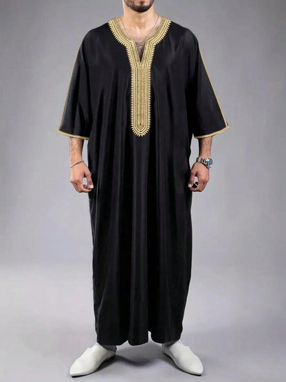 Islamic Loose Men's Robe Embroidered Moroccan Men's Traditional Casual Festival Robe