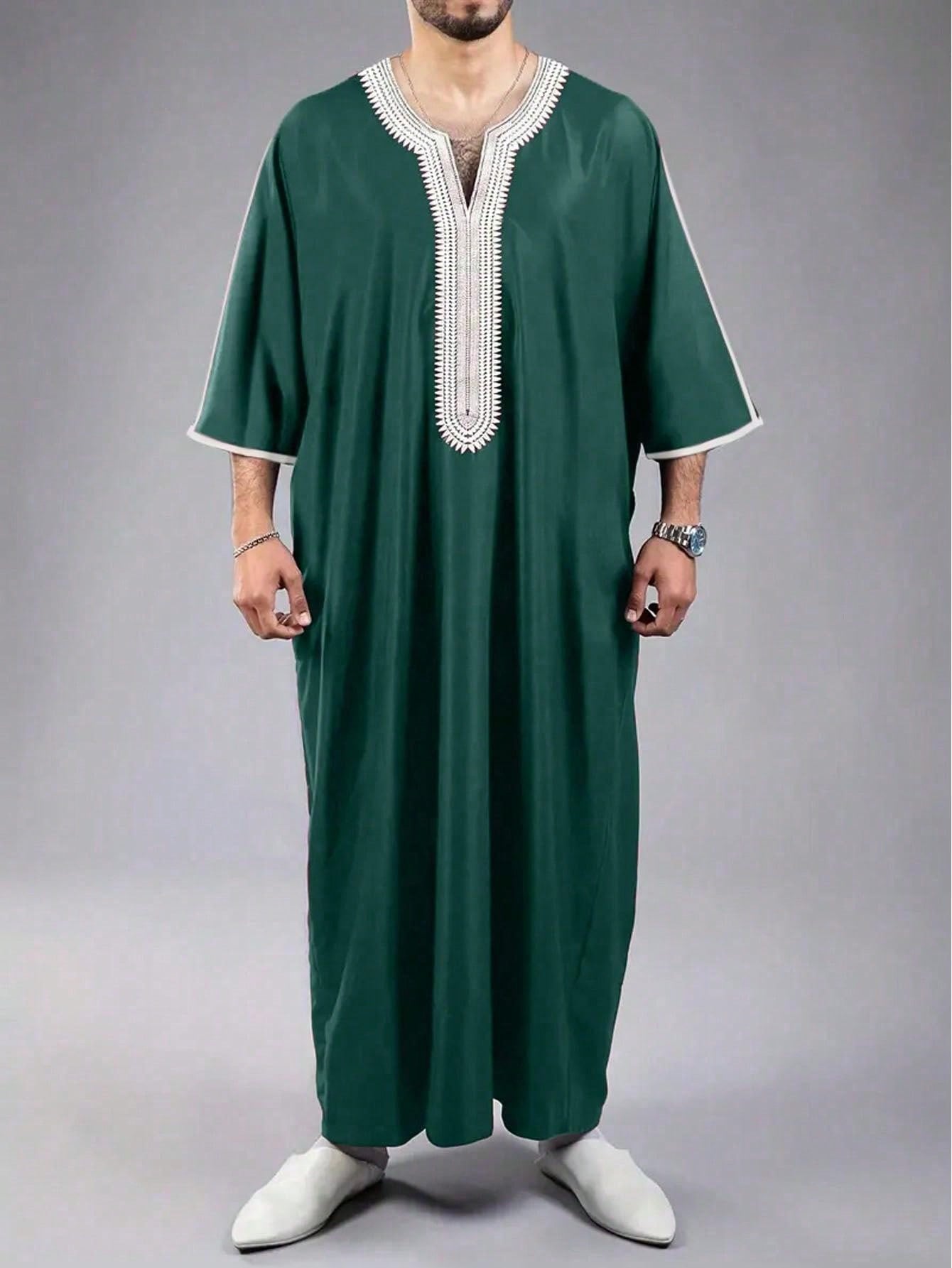 Islamic Loose Men's Robe Embroidered Moroccan Men's Traditional Casual Festival Robe