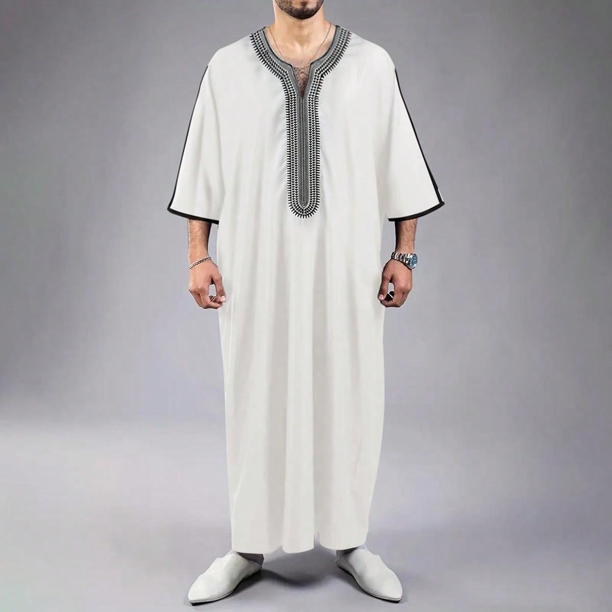 Islamic Loose Men's Robe Embroidered Moroccan Men's Traditional Casual Festival Robe