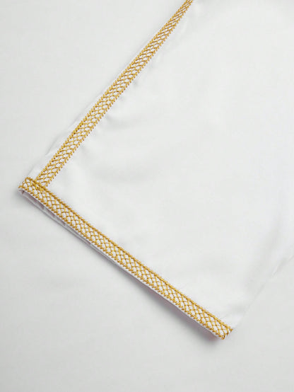 1pc White Base Gold Gandura Style Embroidery Crafted Traditional Moroccan Men's Solid Color Robe, Muslim Clothing