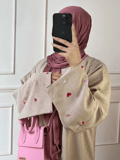 Women's Valentine's Day Fashion Heart Embroidered Dubai Turkey Long Cardigan