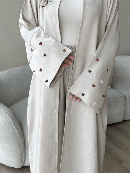 Women's Valentine's Day Fashion Heart Embroidered Dubai Turkey Long Cardigan
